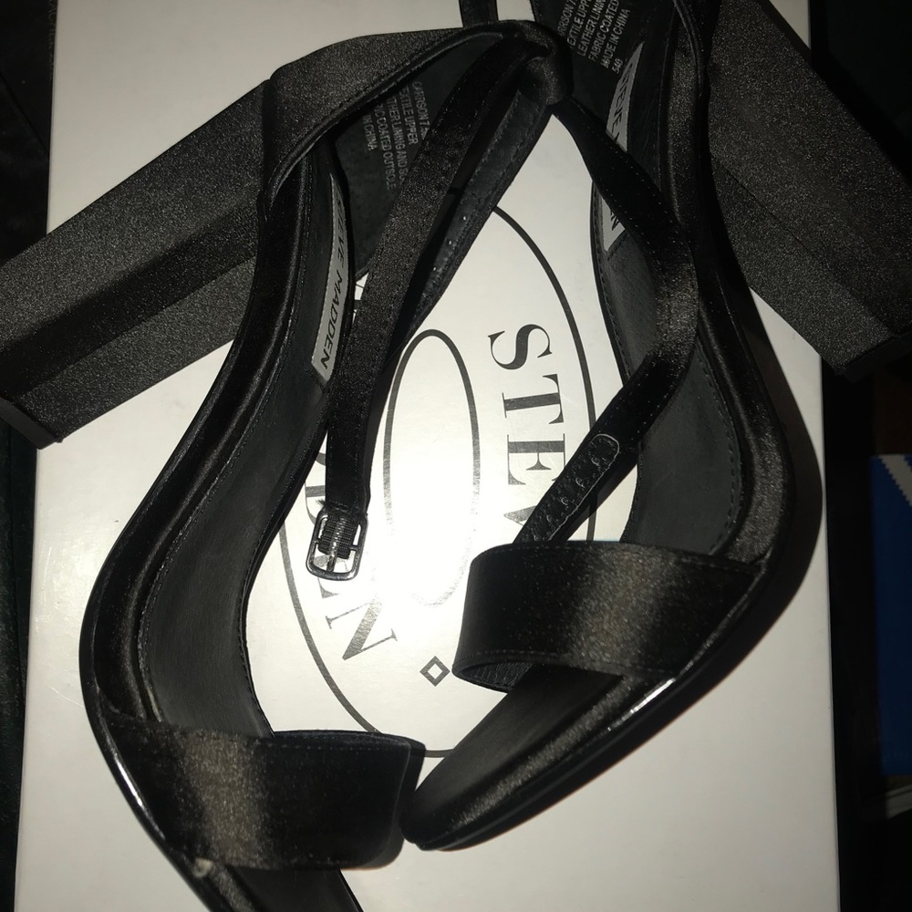 Black Satin Sandal Heel Steve Madden SZ 7.5